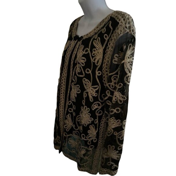 Vtg ISC Womens Blazer Sleeveless Shell L Silk Embroidered Metallic Black Tunic - Picture 16 of 16